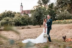 Hochzeit von Marie und Steve am Birnauer Oberhof mit Blick auf die Kirche Birnau
